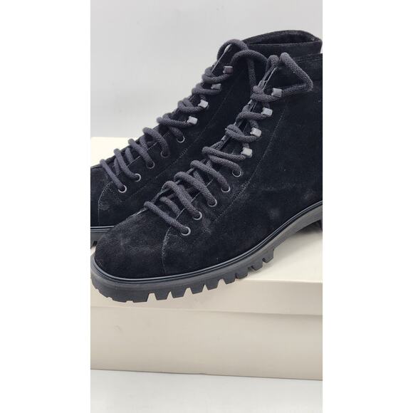 ANNE KLEIN Ander Black Suede Combat Booties Size 7 Lug Lace-Up Italy New In Box - Picture 8 of 14